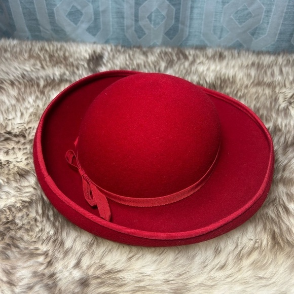 Vintage Red Wool Coche Hat - Bellini Bollman with Bow - Red Hat Society - Picture 4 of 10